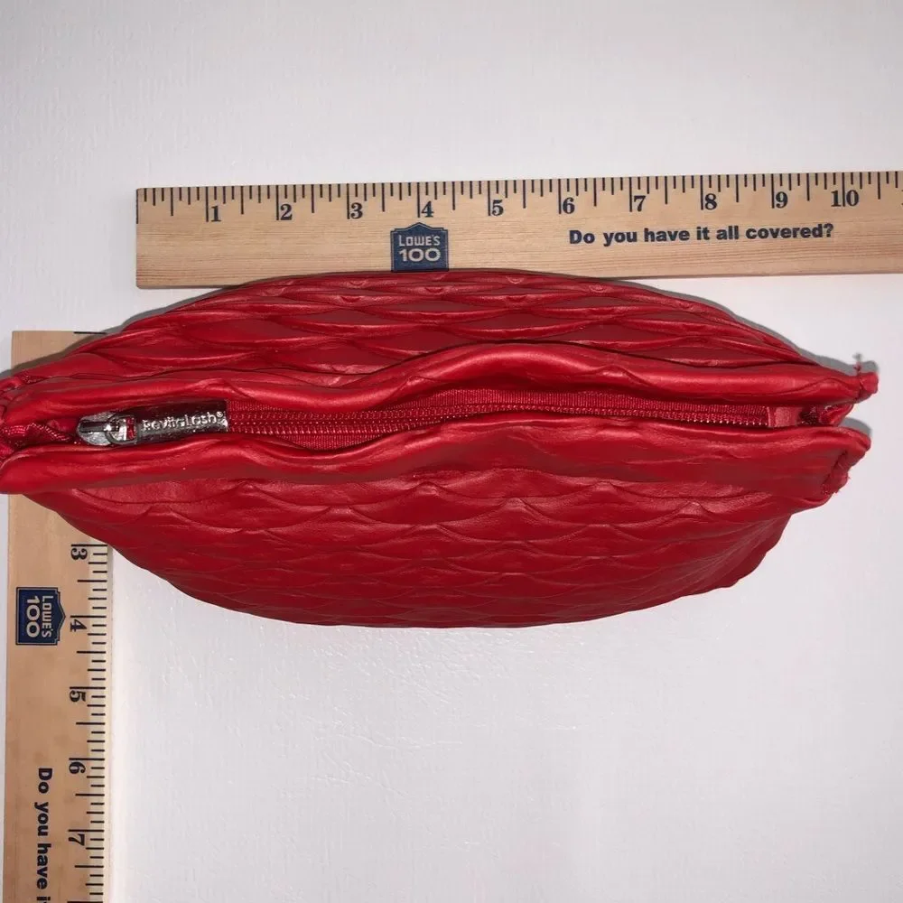 Red Scallop Textured Zippered Cosmetic Makeup Organizer Bag RevitaLash